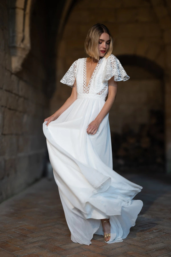 Hervé Mariage Robe Vaporeuse Mousseline La Divine