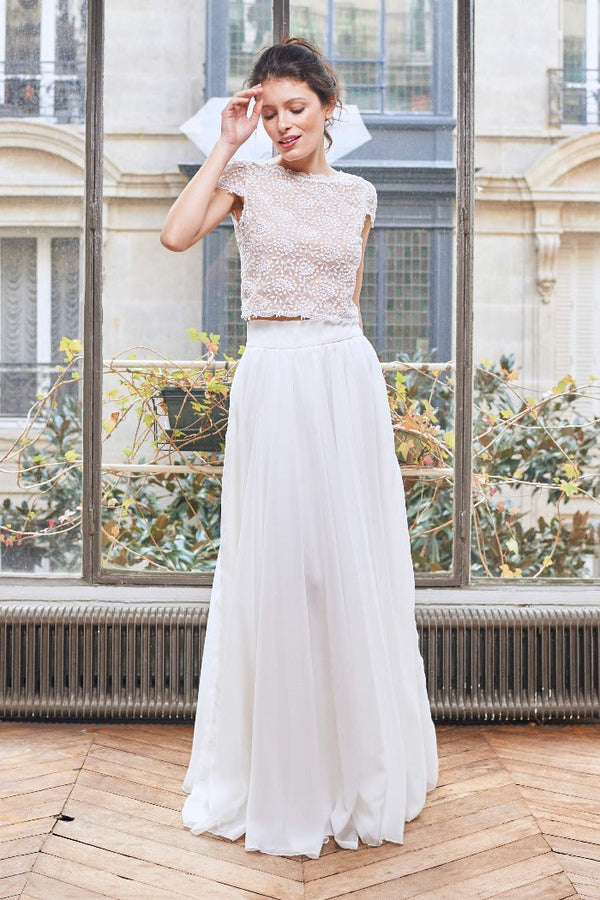 Robe Jupe Avec Crop Top Jupe De Ceremonie Robe De Soirée Avec Pièces Scintillante Et Belle