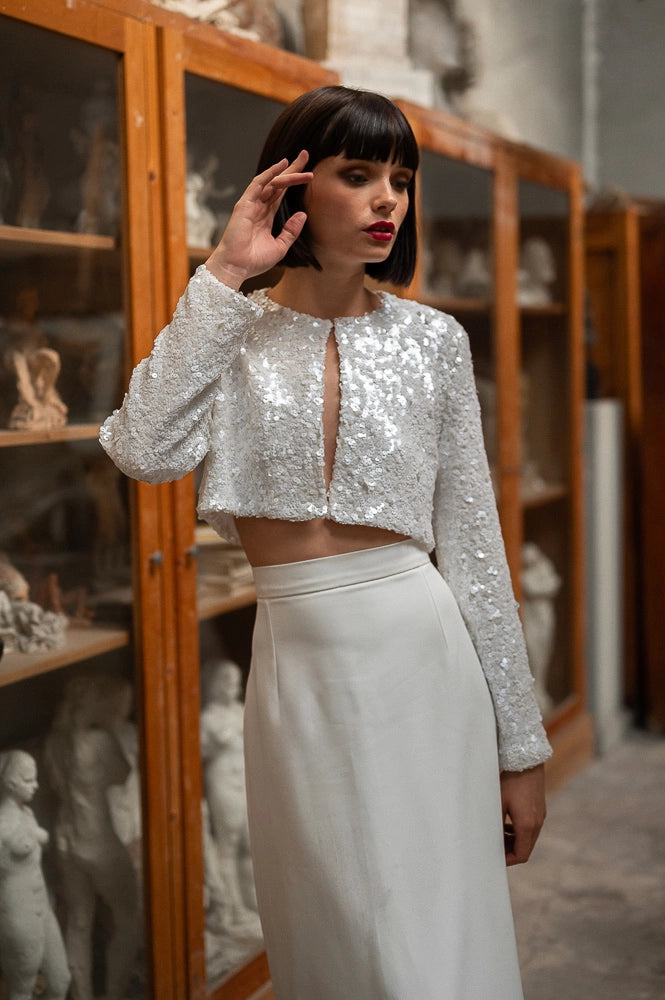 Dentelle Veste Courte Blanche Mariage La Veste Sequins