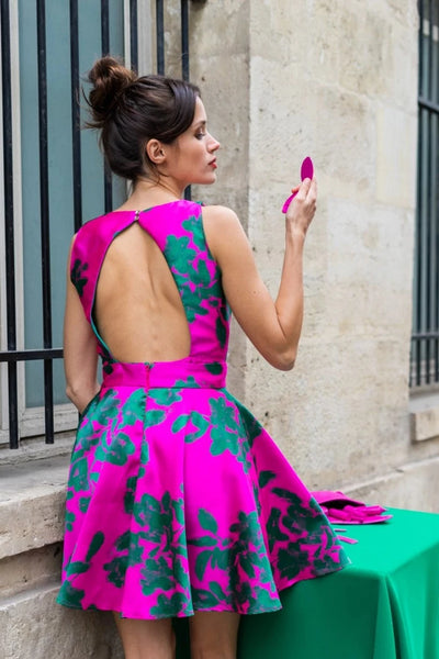 La Renversante couleur sans manches - Jacquard Fushia & Vert - Modèle en stock
