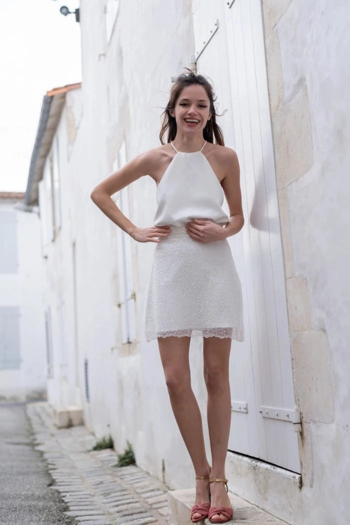 Collier Original Blanc/Ivoire Plumes d'Autuche pr robe de