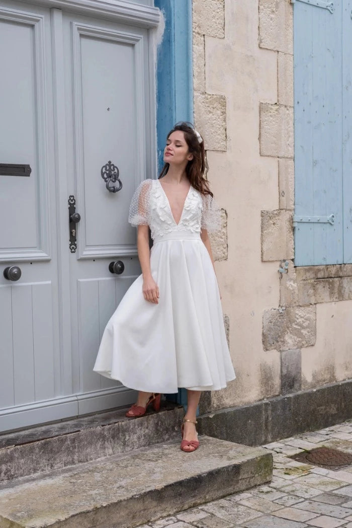 Mariage C Et A Robe Ceremonie Robe De Mariée Civile Mi-longue La