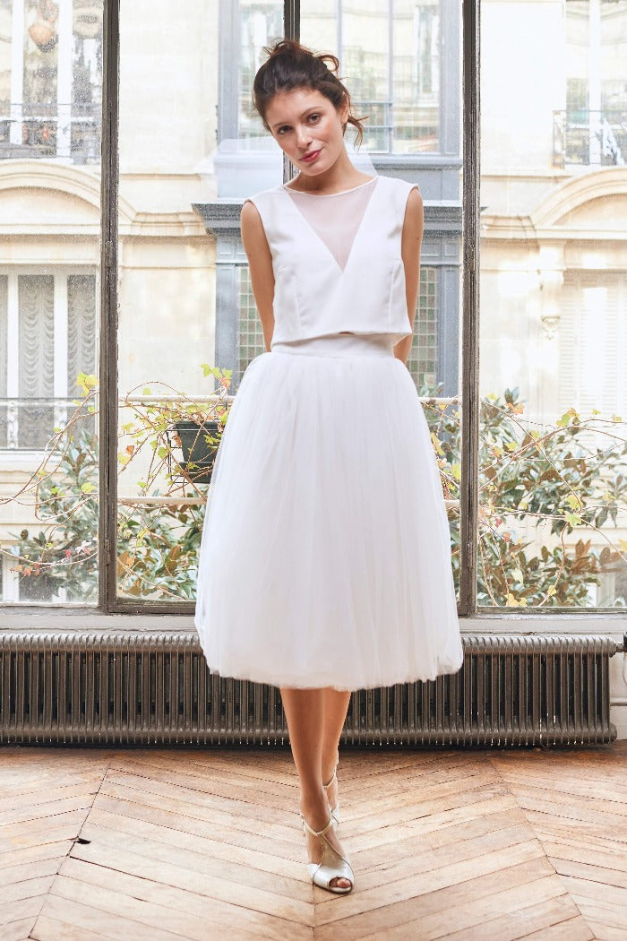 Mariage Civil Jupes Blanches Courtes Mariée Robe Patineuse Blanche