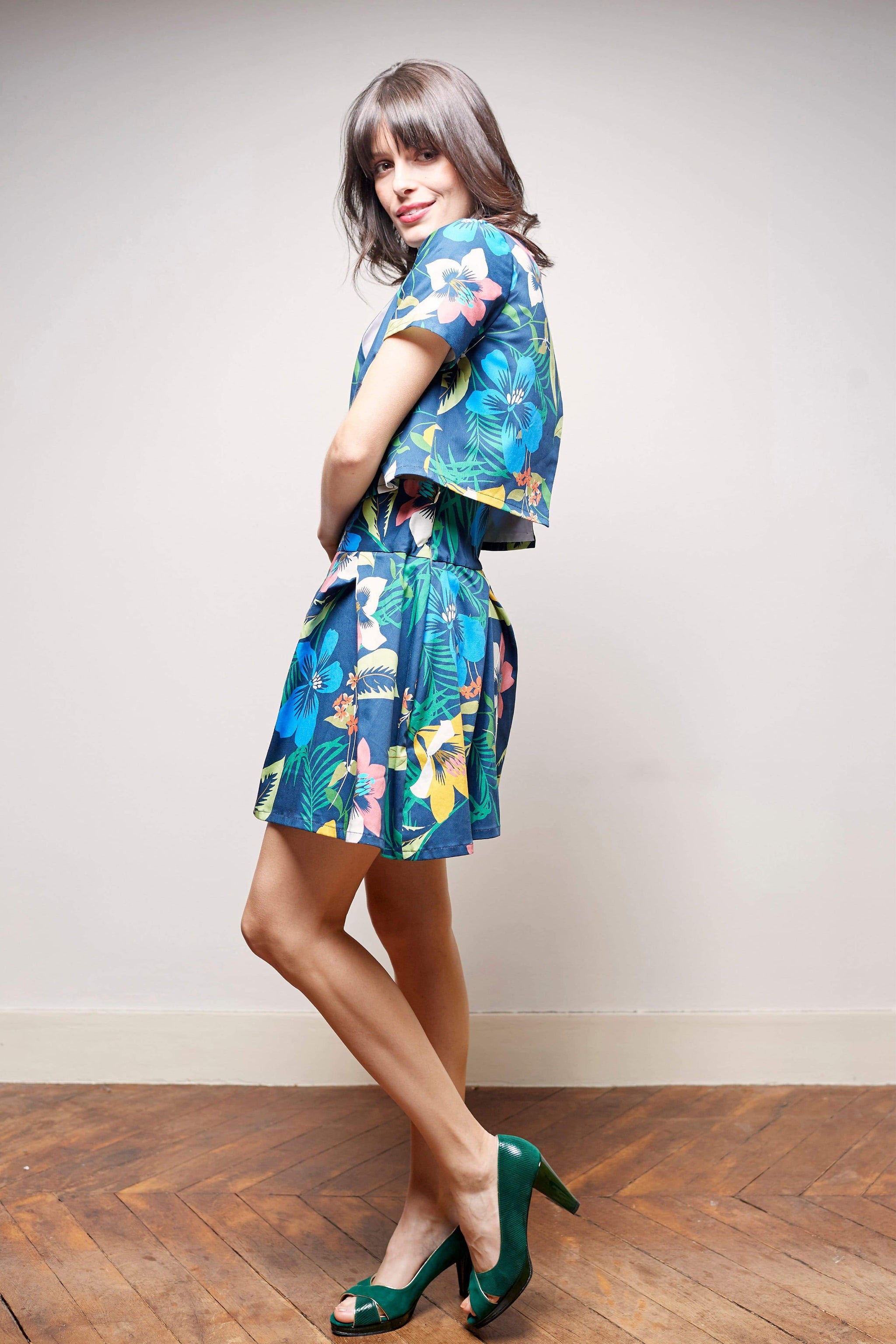 Haut de L'Intrépide Imprimé Fleurs Multico-L'AMUSÉE-ensemble jupe,imprimé,jupe,jupe courte,robe courte,taille haute,été 2018